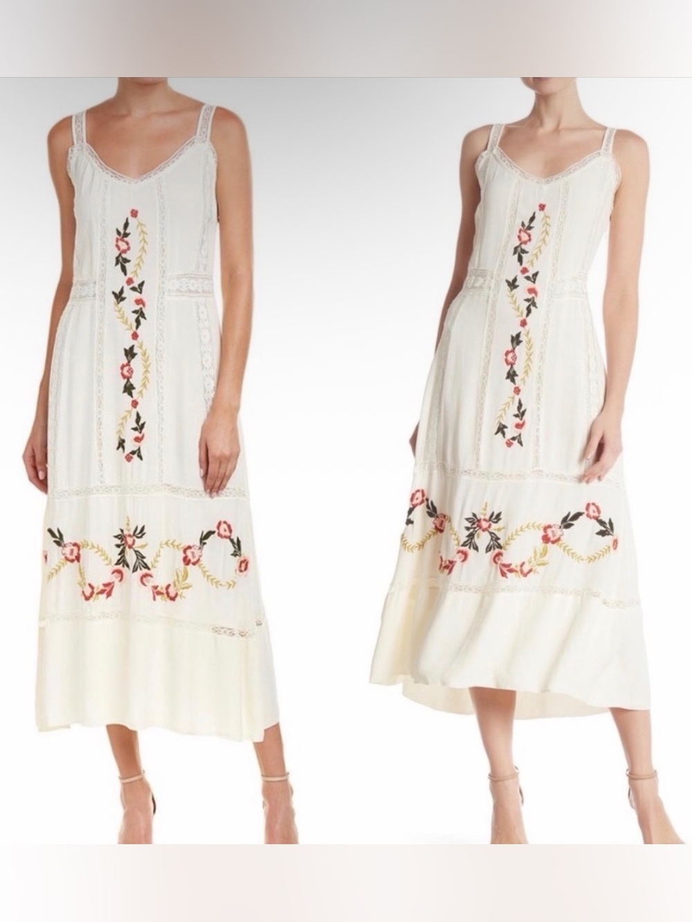 Nanette Lepore Palomino Bella Donna Embroidered Lace Trim Midi Dress